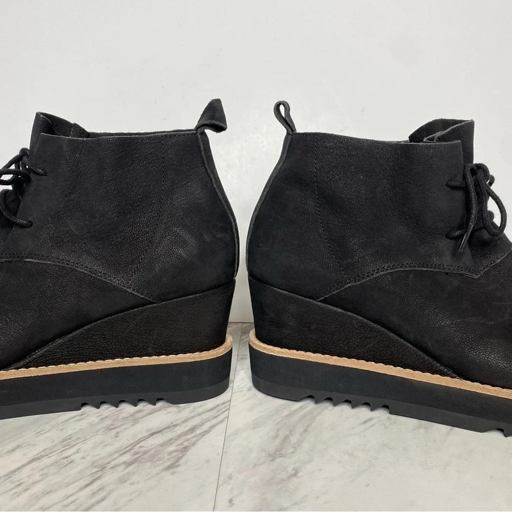 Eileen Fisher Capa Wedge Black Nubuck Lace Up Bootie 9 1/2